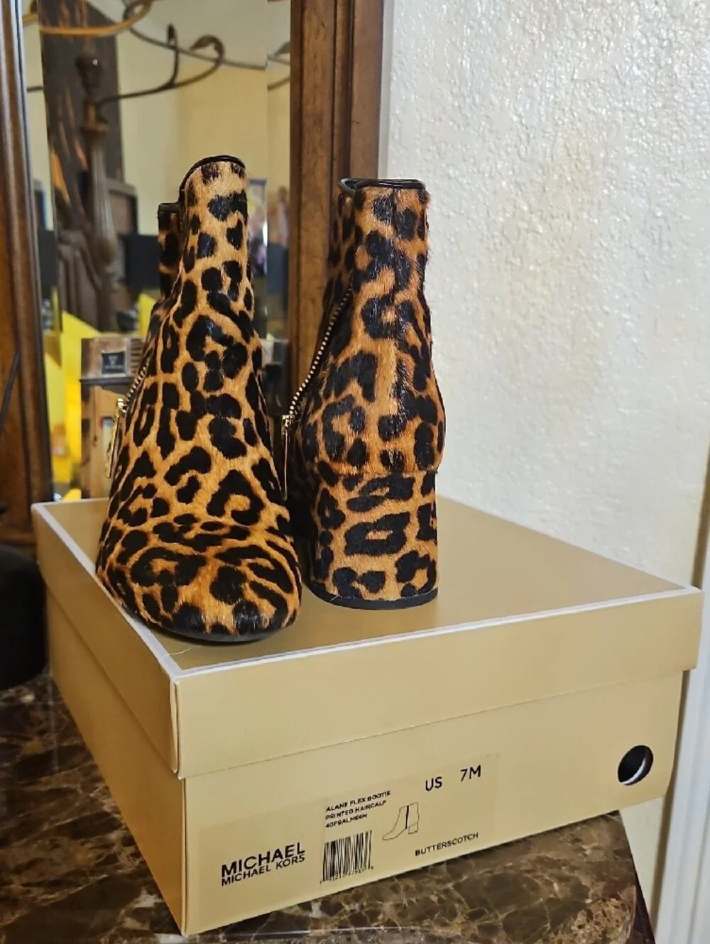 Michael Kors Leopard Print Ankle Booties in Tan and Black